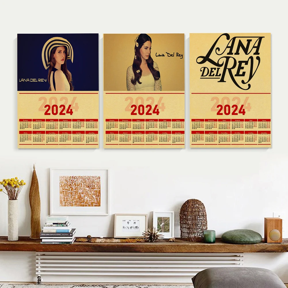 2024 Calendar Lana Del Rey Posters Retro Kraft Paper Music Album Poster Vintage Home Room Decor Aesthetic Art Wall Painting