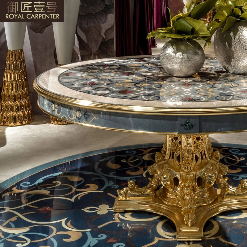 Luxurious European restaurant furniture solid wood carved table neoclassical table and chair combination