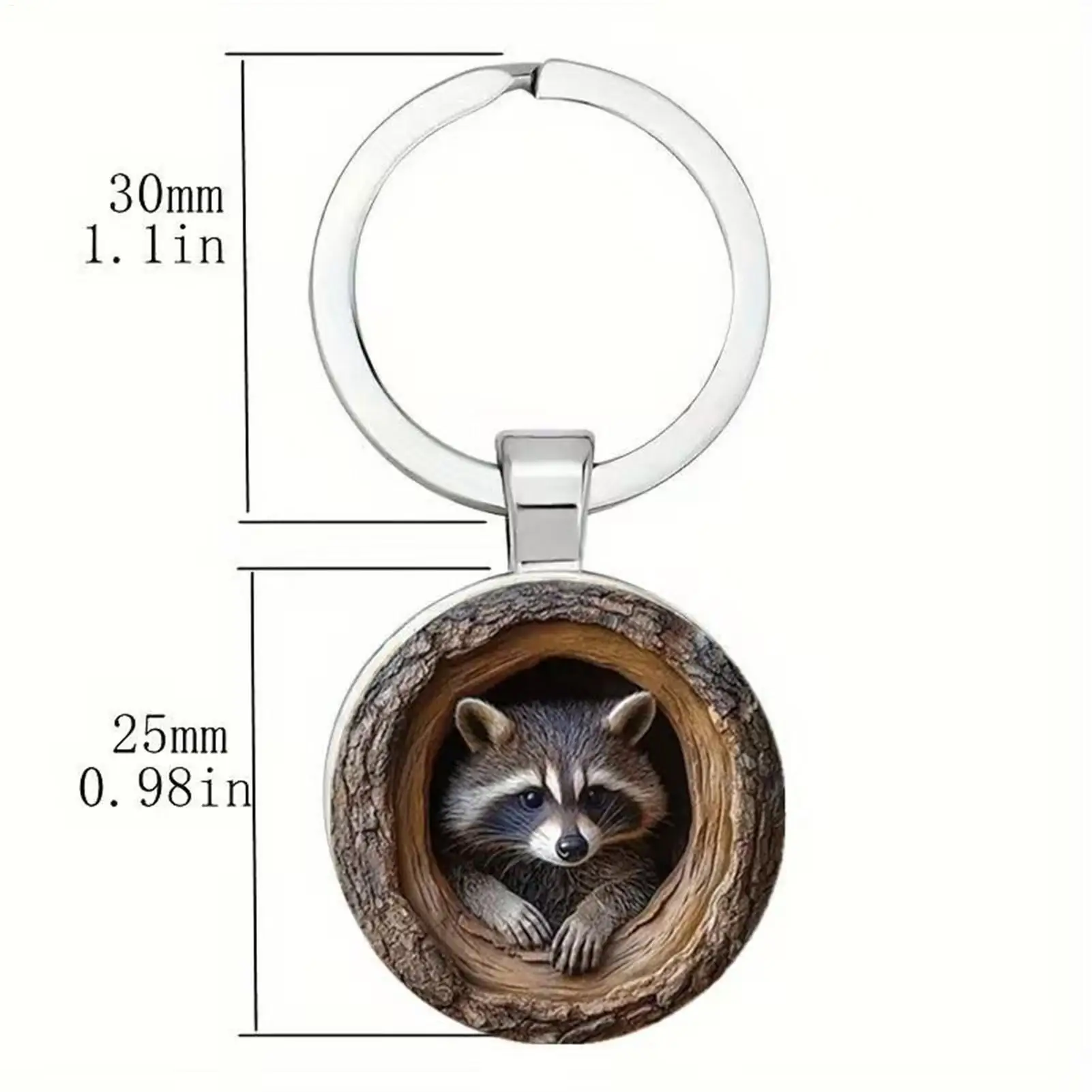 Chaveiro de guaxinim, chaveiro de árvore oca de guaxinim, chaveiro de animal pequeno para carteira, bolsa feminina, decoração de casa, mochila de viagem