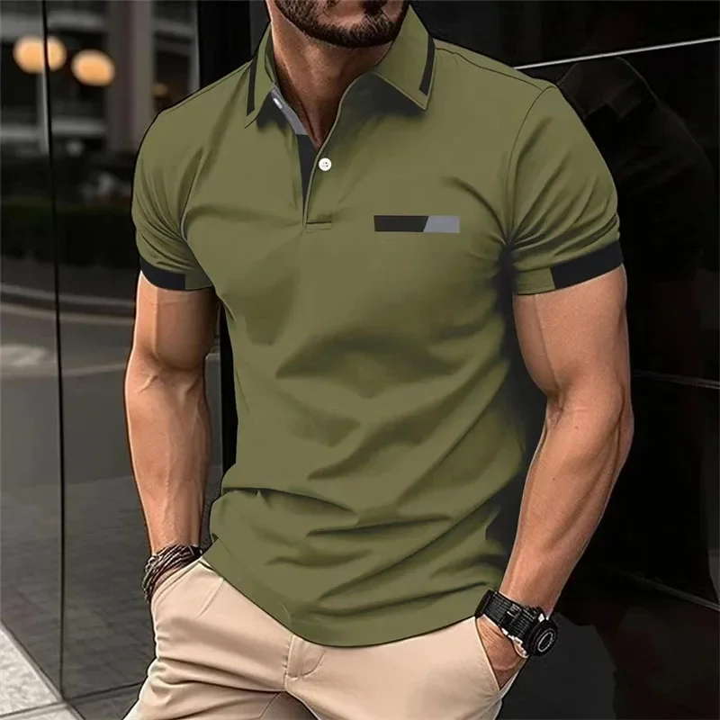 Men's Fitness Casual Sports T-shirt Gym Running Sports Elastic Short-sleeved Polo Shirt Lapel Top Men's Slim Fit T-shirt - Image 2
