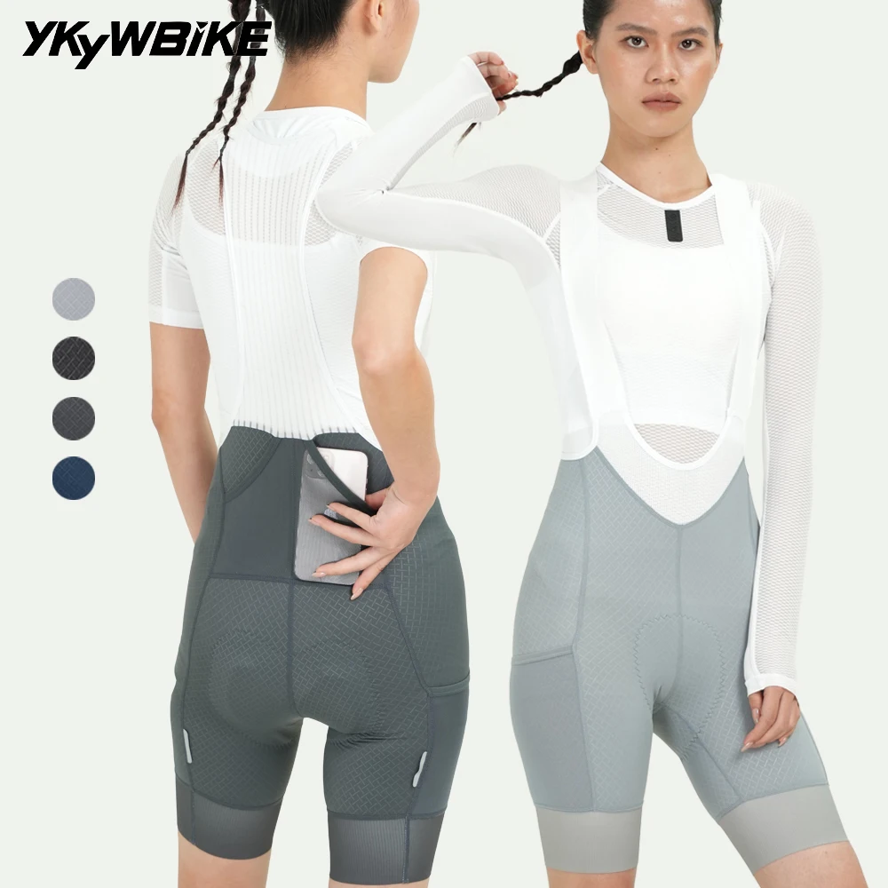Image of YKYWBIKE 2026 Damen Radsport-Trägerhose mit 6-Stunden-Polsterung, hochelastisch, mit Taschen, für Rennräder, Sommer, Pro, Damen-Fahrrad-Trägerhose