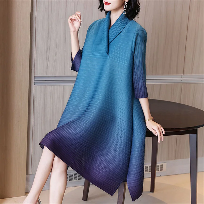 

Womens Dresses Gradient Summer Loose Cropped Sleeve Dress Covering Belly A-line Dress Fashion Beautiful Plus Size Dress Female