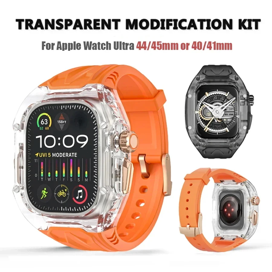 طقم تعديل حافظة واقية شفافة + حزام من البولي يوريثان لساعة أبل الترا باند لسلسلة iWatch 10 9 8 7 46 مللي متر 45 مللي متر 44 مللي متر 49 مللي متر
