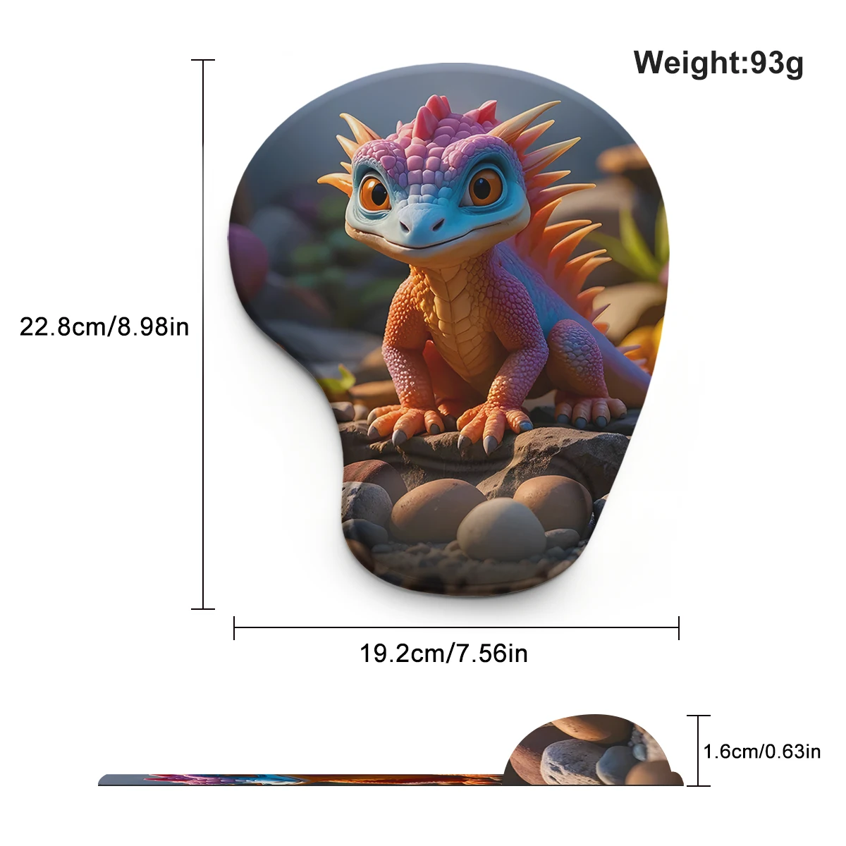 Little Colored Dinosaur Mouse Pad Wrist Support-3D Ergonomic Soft Anti-Slip Wrist Rest Support Mat Computer Mouse Pad for Office