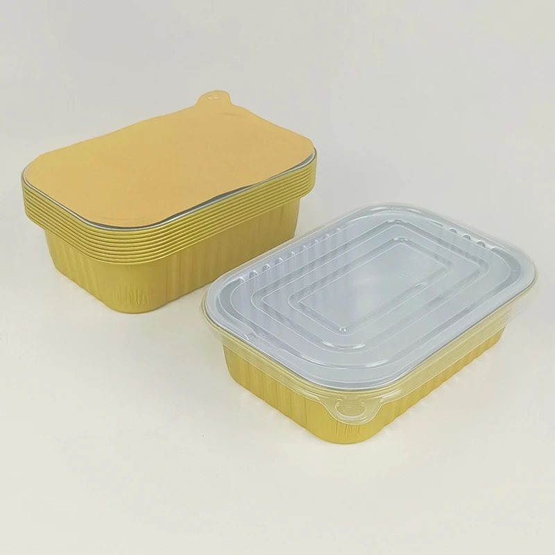

Gold Rectangular Aluminum Foil Container 475ml 10pcs Pack with Lids Disposable Foil Pans for Baking Roasting Takeaway