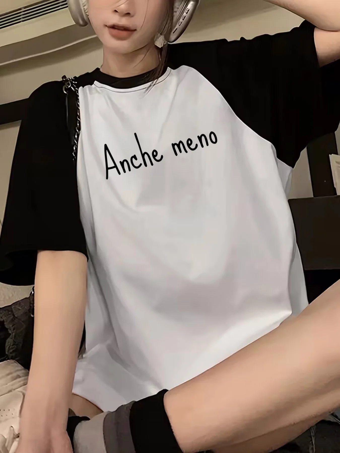 Women's Y2K Vintage Raglan Sleeve T-Shirt with Letter Print Simple and Stylish Color Block Design T Shirt Casual Crew Neck Tops