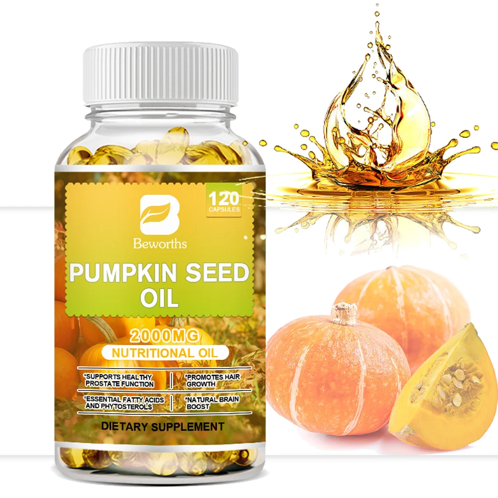 

Beworths Pumpkin Seed Oil Capsule Supports Prostate Health for Man Hair Growth Relieve Eye Pressure Brain Boost Relieve Fatigue