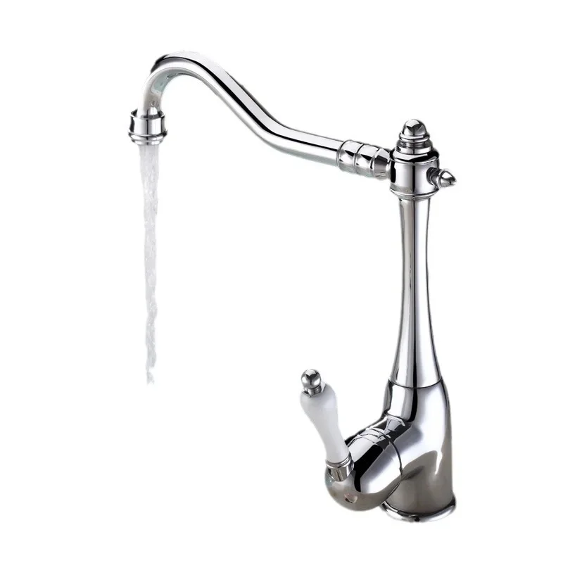 Foreign trade European brass rotatable kitchen vegetable basin sink basin ceramic handle gold hot and cold antique faucet