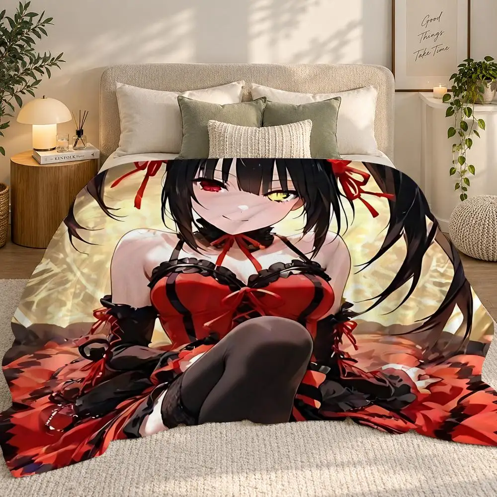Game anime characters Tokisaki Kurumi Throw 240g flannel blanket, suitable for sofas, beds, offices, exquisite gift blankets