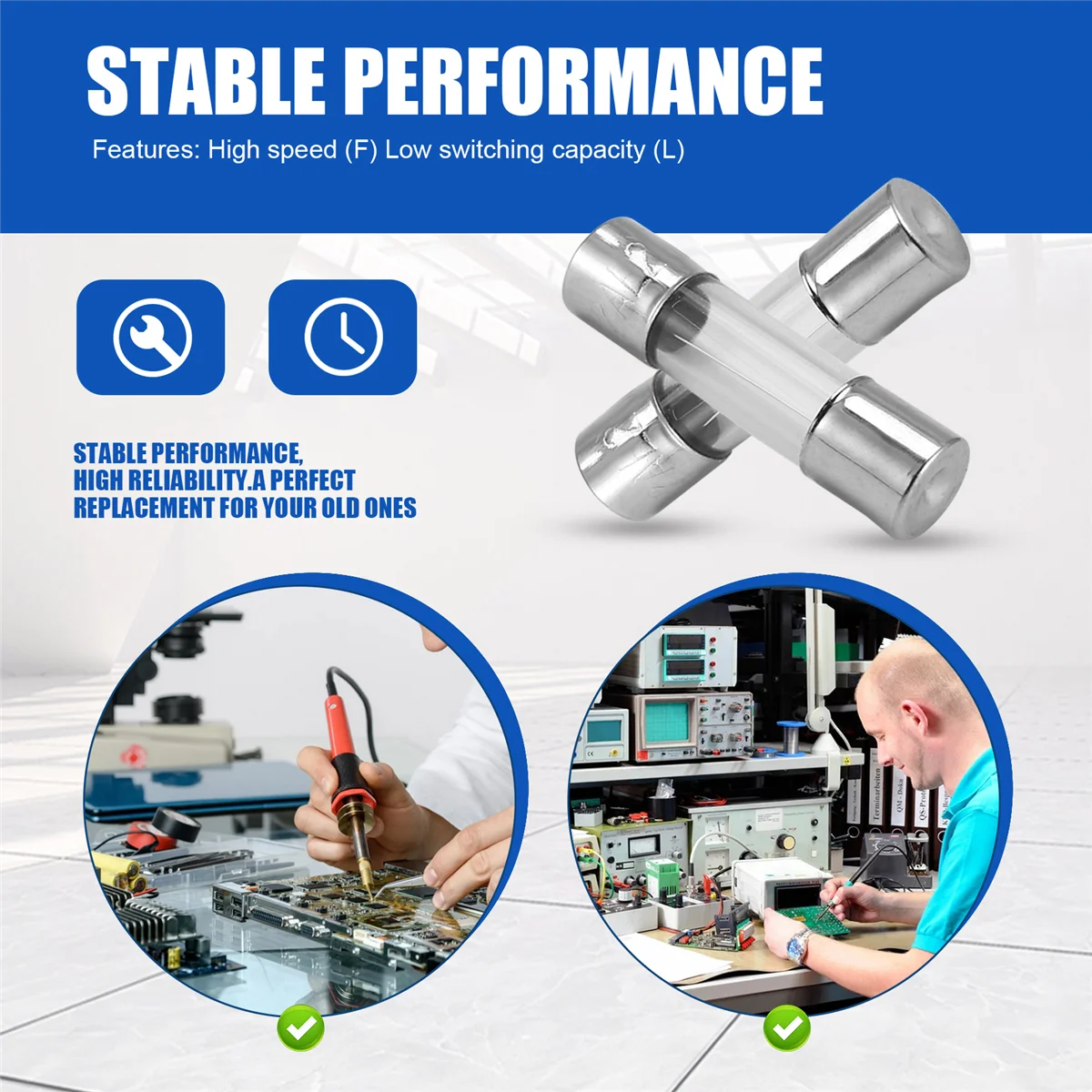 ABYA 20 × 250 V 2A F2AL سريع F وصلة أنبوب زجاجي فيوز 5 مم × 20 مم