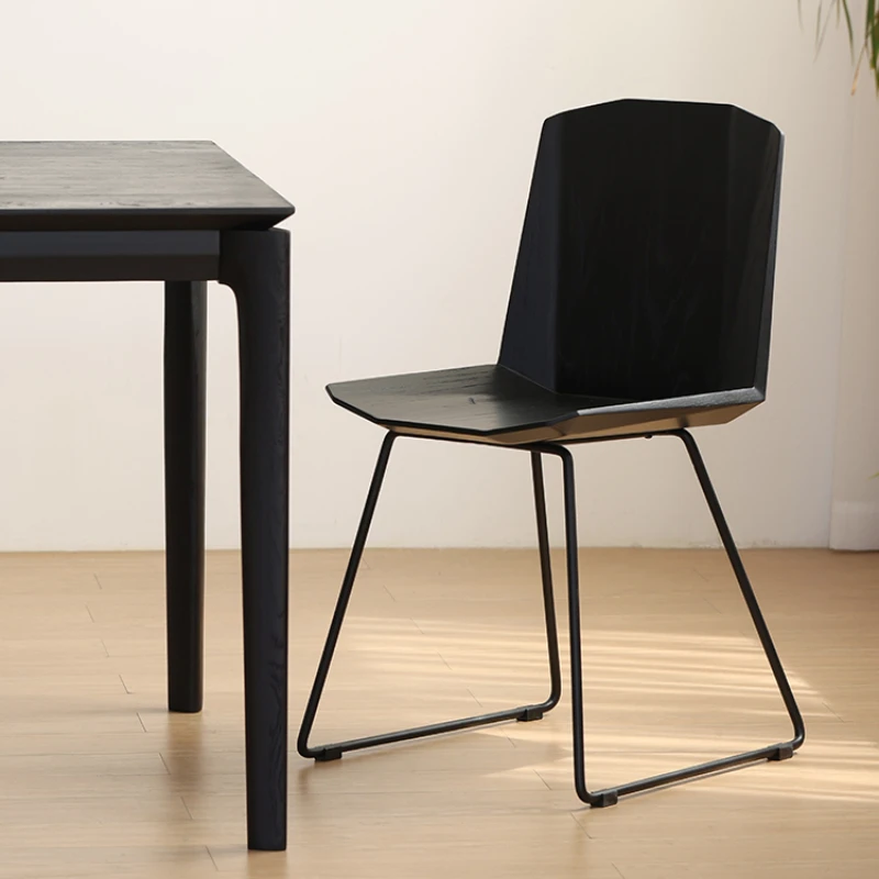 

Solid wrought iron frame imported oak solid wood Nordic expression designer simple dining chair