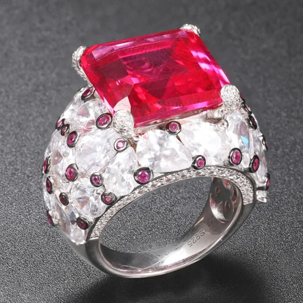 ARIGAYA High Craft Real 925 Sterling Silver With Red Zircon Created Red Ruby High Carbon Diamond Gemstone Rings Luxury Jewelry