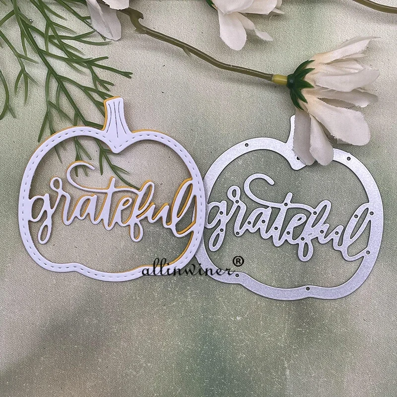 

Grateful letter pumpkin Metal Cutting Dies Stencils Die Cut for DIY Scrapbooking Album Paper Card Embossing