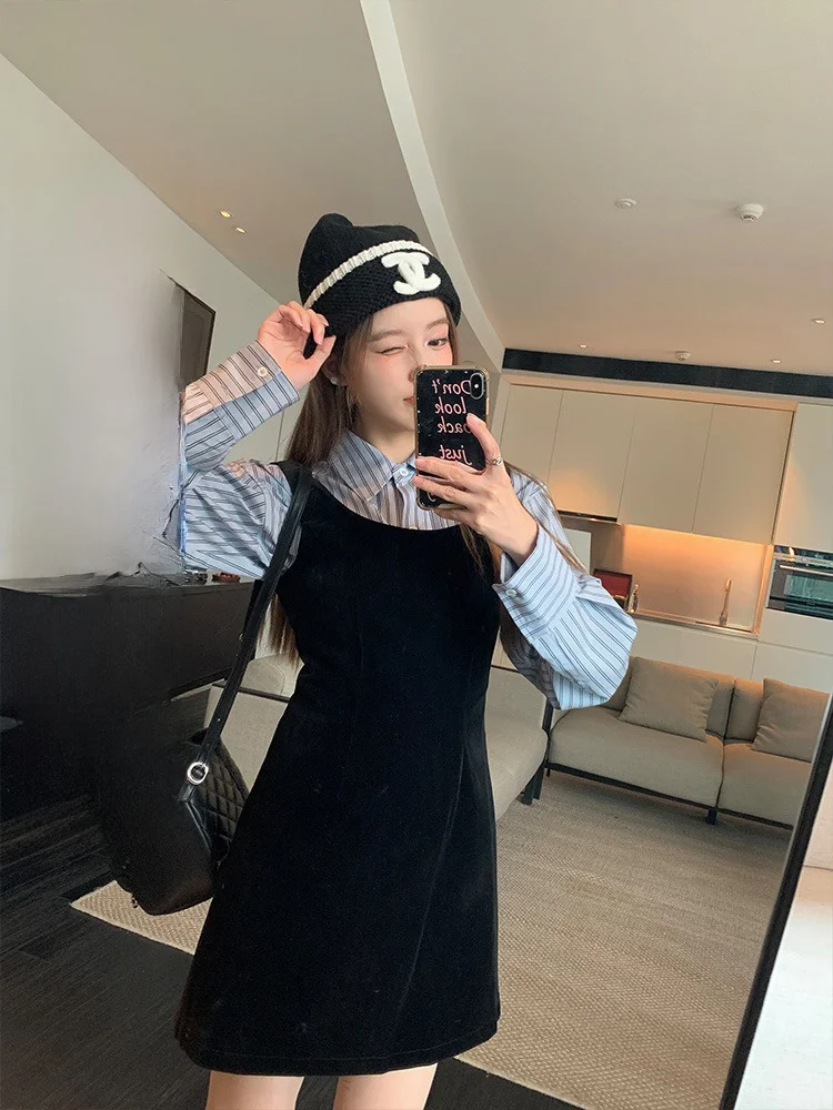 

Женская хлопковая рубашка Norastudio с длинным рукавом, в полоску, на пуговицах, стандартного кроя, средней длины, осенняя новинка, синяя в полоску