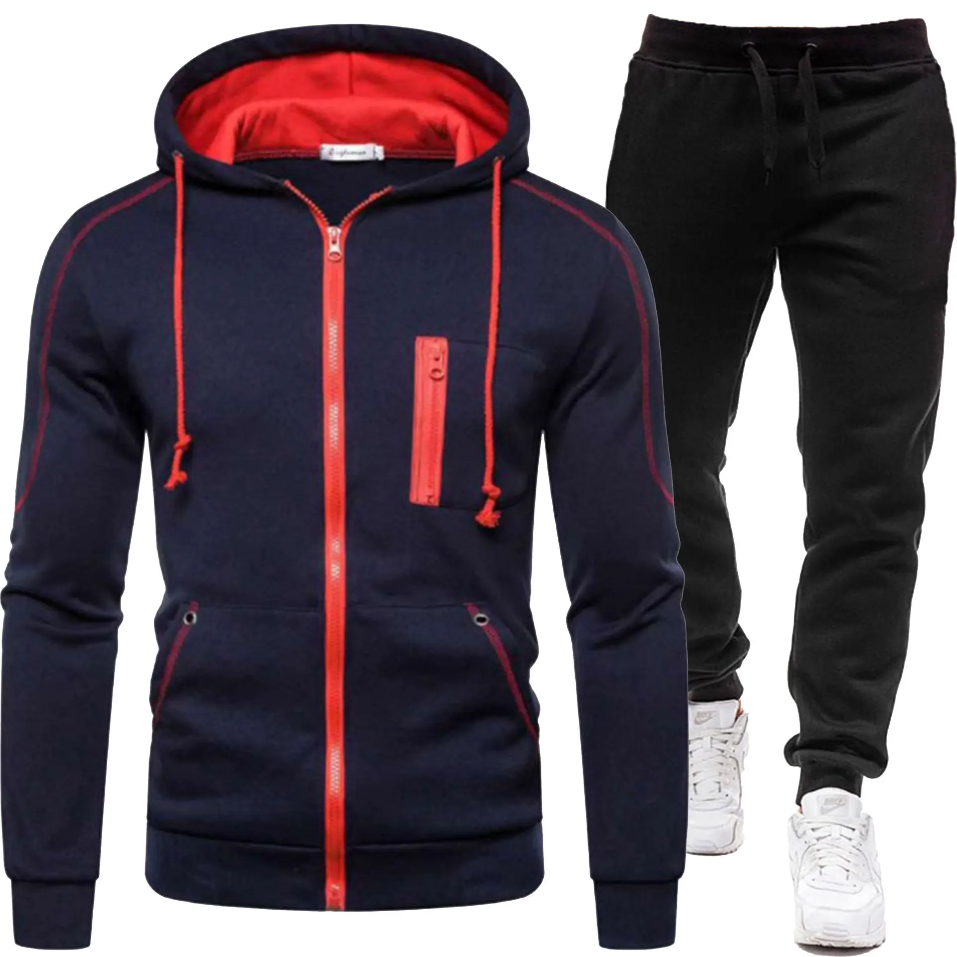Fashion Autumn/Winter Men's Casual Suit 2025 New Men's Zipper Jacket Hooded + Sweatpants 2-Piece Set Outdoor Men Jogging Clothes