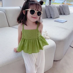 Girls Baby Halter Belt Blouse Girls Summer Pure Color T Shirts Breathable Kids Sleeveless Tops