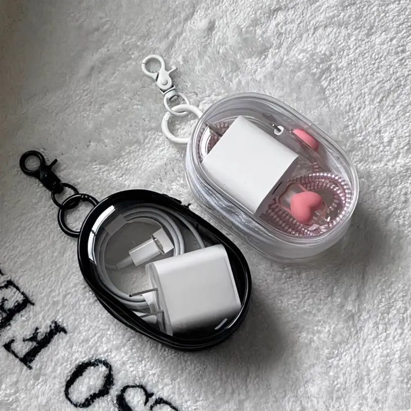 Round PVC Transparent Cosmetic Bag Cute Doll Bag Portable Data Cable Earphone Storage Pouches Coin Charger Protective Case