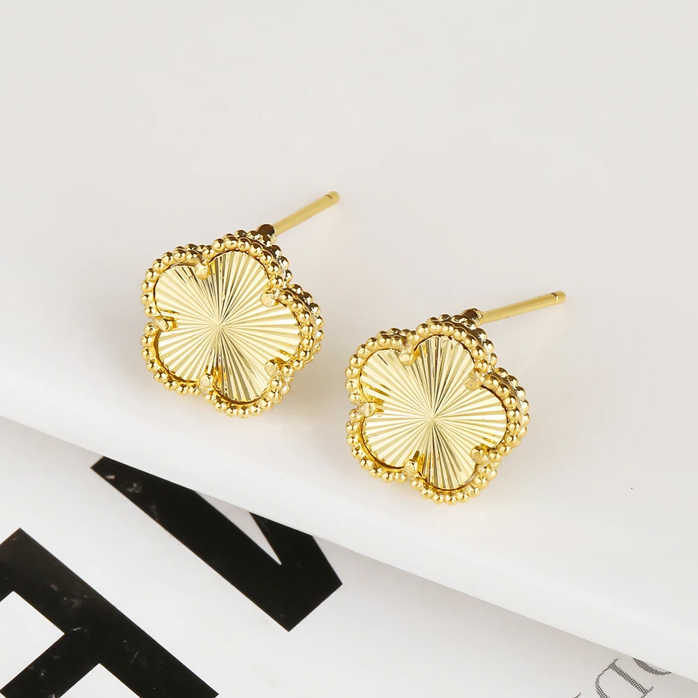 9-Color Hot Selling Natural Stone Plant Five Leaf Flower Petal Earrings For Women 18K Gold Plated High Quality Clover