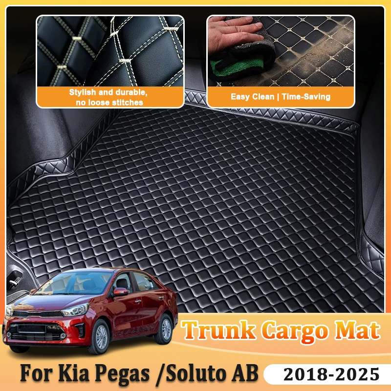 Car Rear Trunk Mats For Kia Pegas AB Accessories Soluto 2018-2025 2023 Anti-slip Trunk Mat Tray Storage Carpet Scratch Body Kits