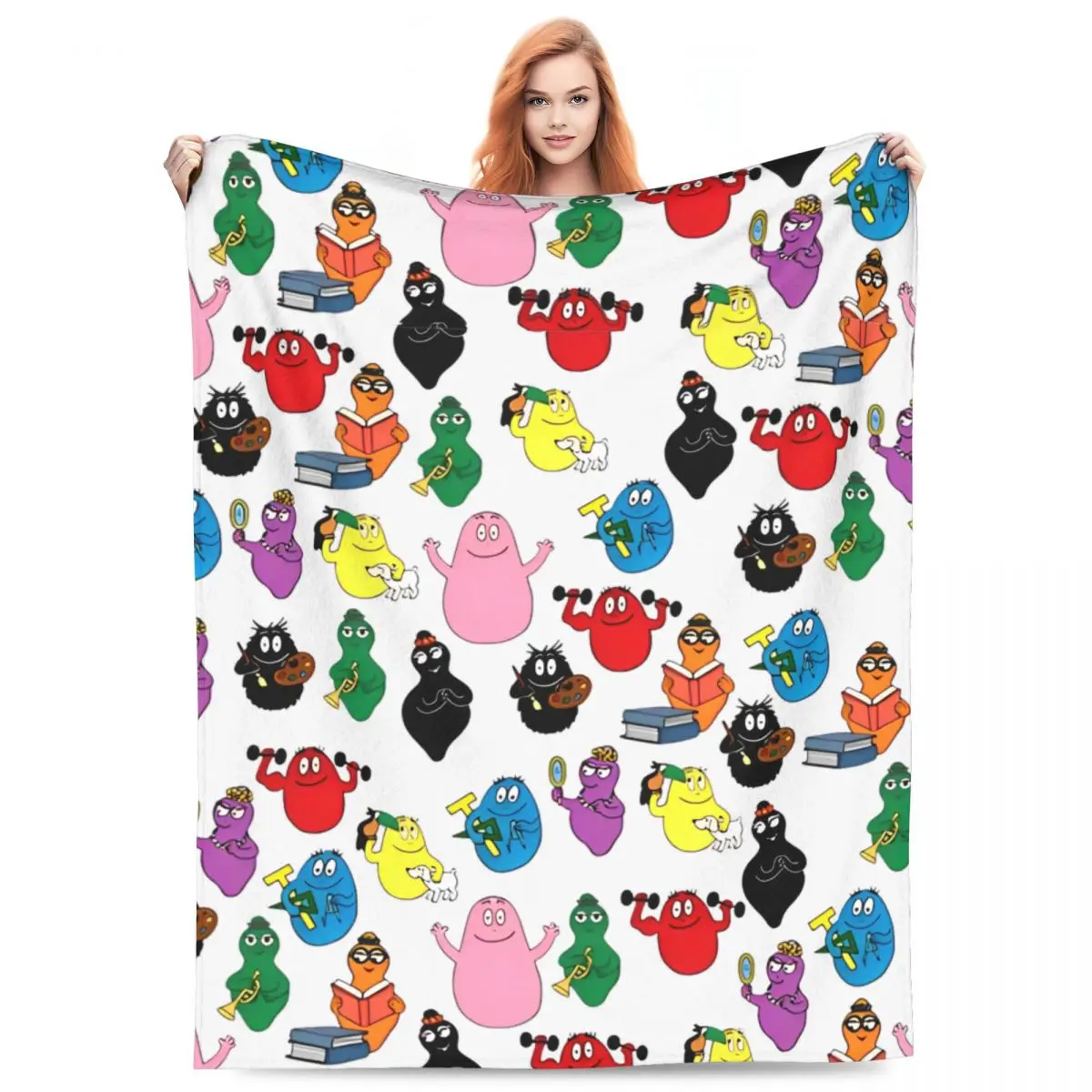 

Barbapapa Pattern Knitted Blanket Flannel Lightweight Throw Blanket for Airplane Travel Bedspread