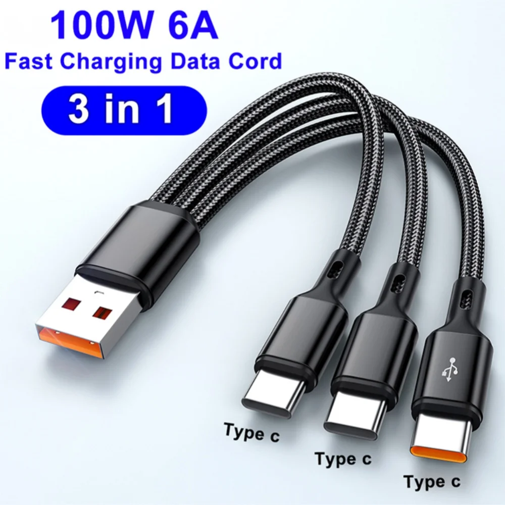 100 W USB auf 3 Typ C Schnelllade-Datenkabel 3 In1 Typ C USB-Ladekabel Schnelllade-Datenkabel USB A auf USB C-Ladekabel