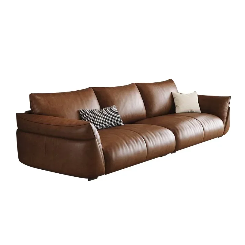 Genuine leather Italian light luxury sofa, modern and simple living room, first layer cowhide, retro oil wax leather art sofa