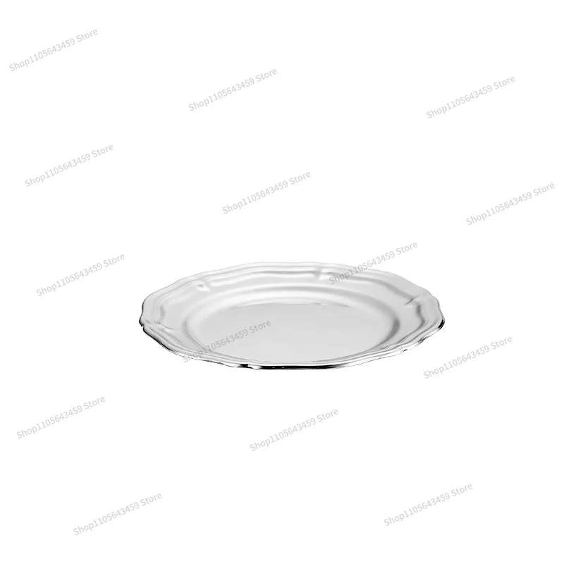 For Stainless Steel Western Food Plate Household Snack Fruit Plate Ornament Premium Sense Lace Tray