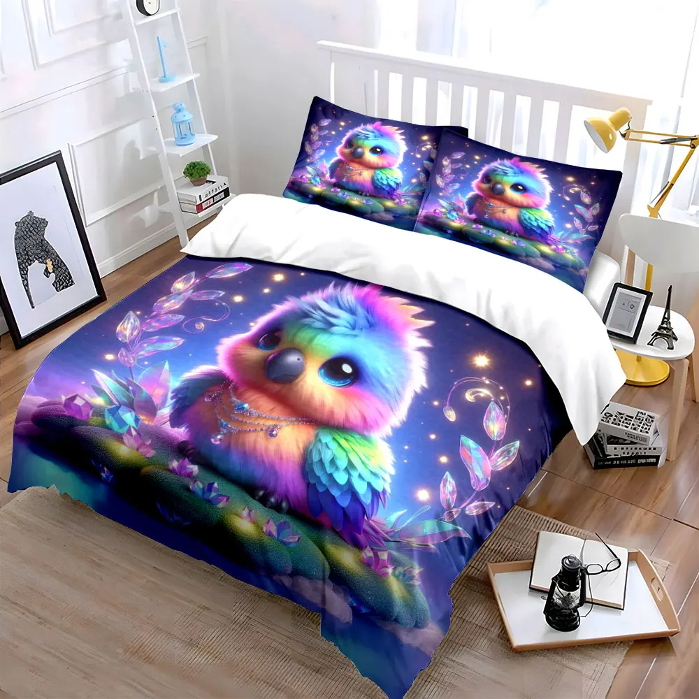Dreamy Colorful Bird with Crystals Printed Duvet Cover Set1 Duvet Cover+2 PillowcaseMulti Size Bedroom Bedding Decor
