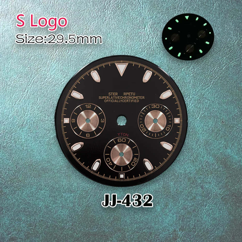 29.5mm S Logo New Panda Meteorite Blue Dial Fit VK63 Movement Green Luminous High Quality Watch Modification Accessories - view 5