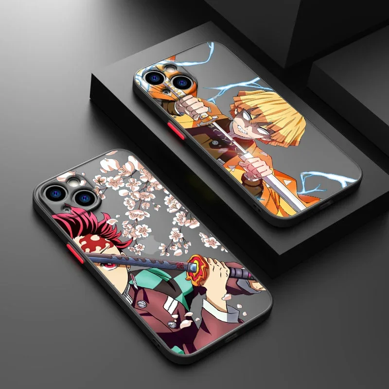 Demo Slayer Anime Cool Tanjiro For iPhone Case 11 12 13 14 15 16 Pro XR XS Max 7 8 Plus Phone Shockproof Y2K Pink INS Hot Cover