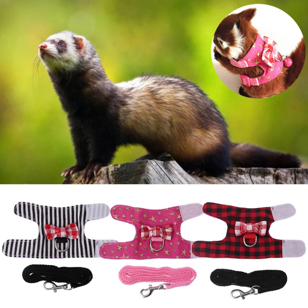 

Comfortable Pet Harness with Leash Lightweight Mesh Fabric Vest for Hamster Rabbit Small Pets Red Grids M Pet Harness
