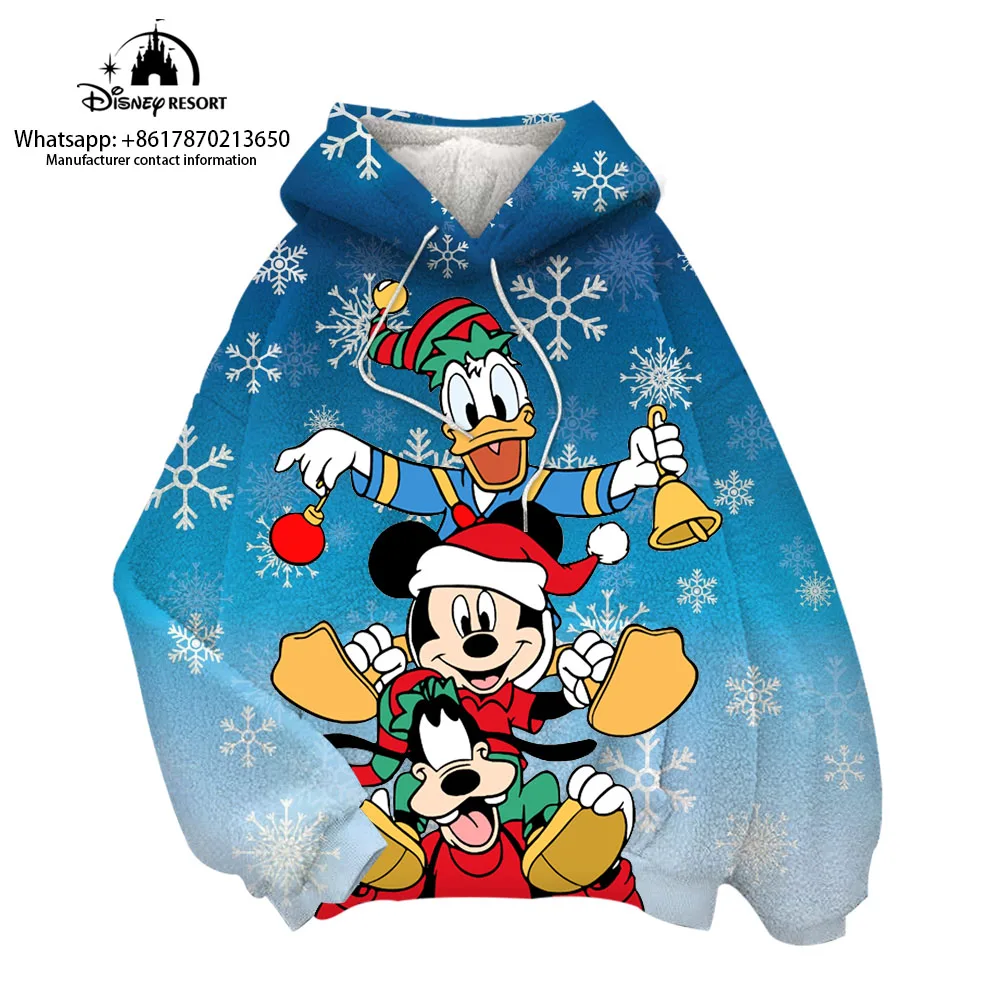 

2024 Winter Christmas Mickey Minnie Donald Duck Women's Flannel Sweater Casual Fashion All-match Pullover Children's Hoodie y2k