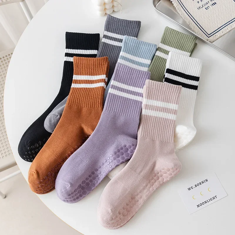 Silicone Non-slip Pilates Socks Yoga Socks Women Fashion Striped Cotton Breathable Indoor Floors Dance Sports Socks Professional