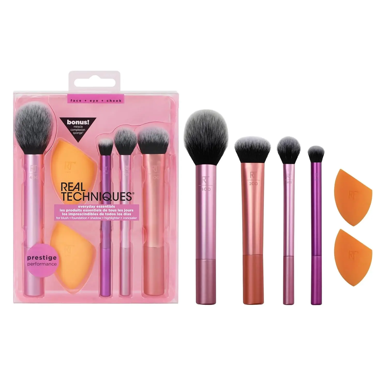 6-Piece Vegan Makeup Brush Set with Sponges for Foundation, Blush, Eyeshadow & Powder - Travel Essentials Gift Kit