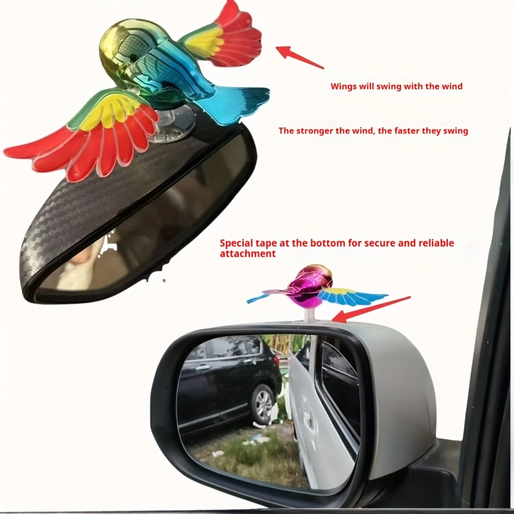 2 peças de Decoração de Pássaro para Carro com Asas que Batem e Balançam no Vento. Espelhos Retrovisores para Carros, Motocicletas e Capacetes.