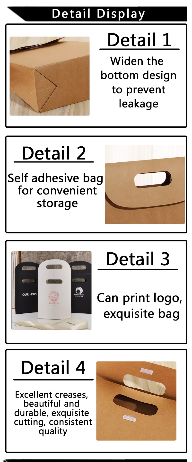 10 Stück Klappbeutel, Kraftpapierbeutel, Geschenkbeutel, Souvenirbeutel, Süßigkeiten-Geschäftstasche, unterstützt individuelles Logo – Detail 3