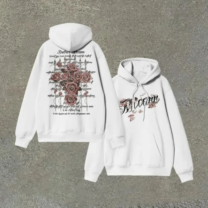 

2025 Autumn and Winter 100% Cotton Men's Gothic Rose Print Hoodie High-end Luxury Is for Both Men and Women Top Y2k