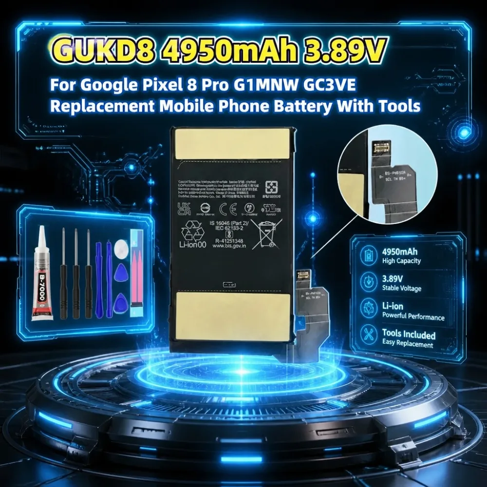 High-Performance GUKD8 4950mAh 3.89V Battery for Google Pixel 8 Pro G1MNW GC3VE Replacement Mobile Phone Battery With Tools
