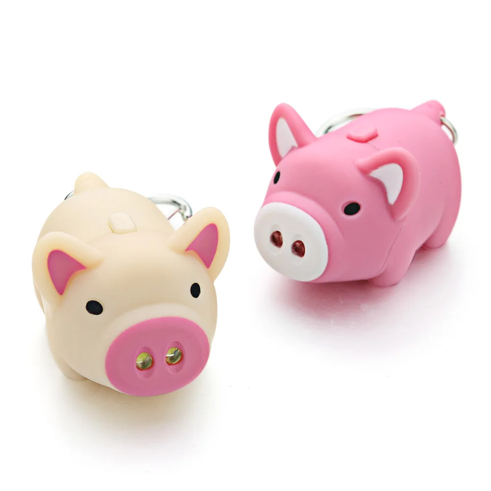 Pretty  1Pc Cartoon Pig Led Keychains with Unique Sound Flashlight Chic Creative Kids Toys Keyrings Chains Child Gift DK380