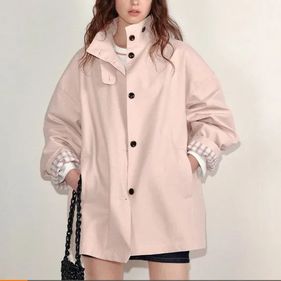 

2026 Autumn French Retro Short Windbreaker Women's Autumn New Style Minimalist Design Plaid Cuffs Light Colored Jacket Women