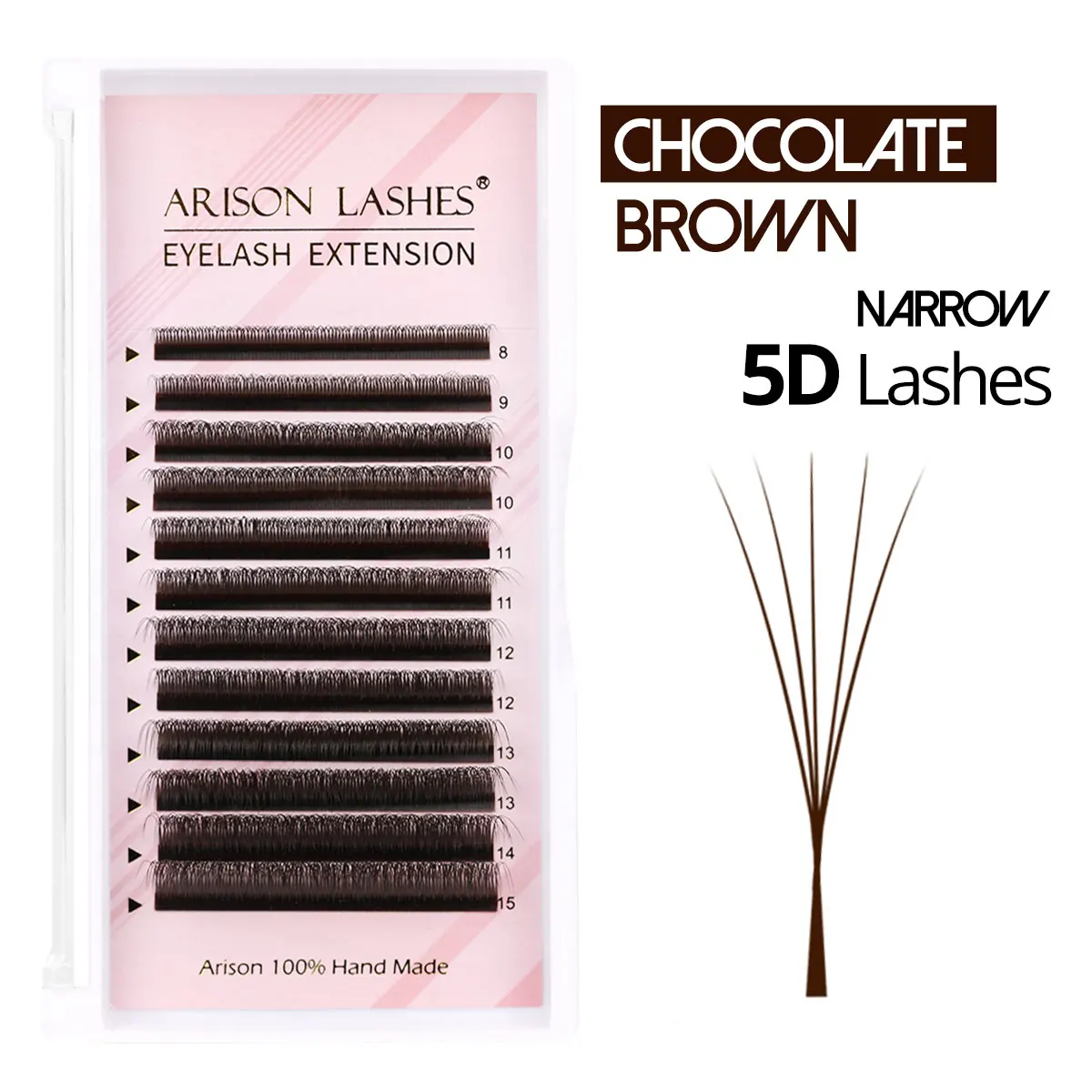 ARISON Dark Brown Eyelash Extensions Narrow 3D 4D 5D Premade Volume Fans Natural Brown Lashes