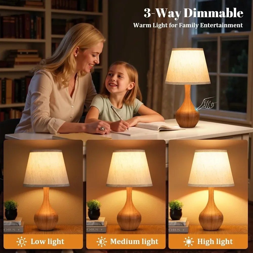 Touch Table Lamps Set of 2, 3-Way Dimmable Bedside Lamps with LED Bulbs, Small Nightstand Lamps for Bedroom view 2
