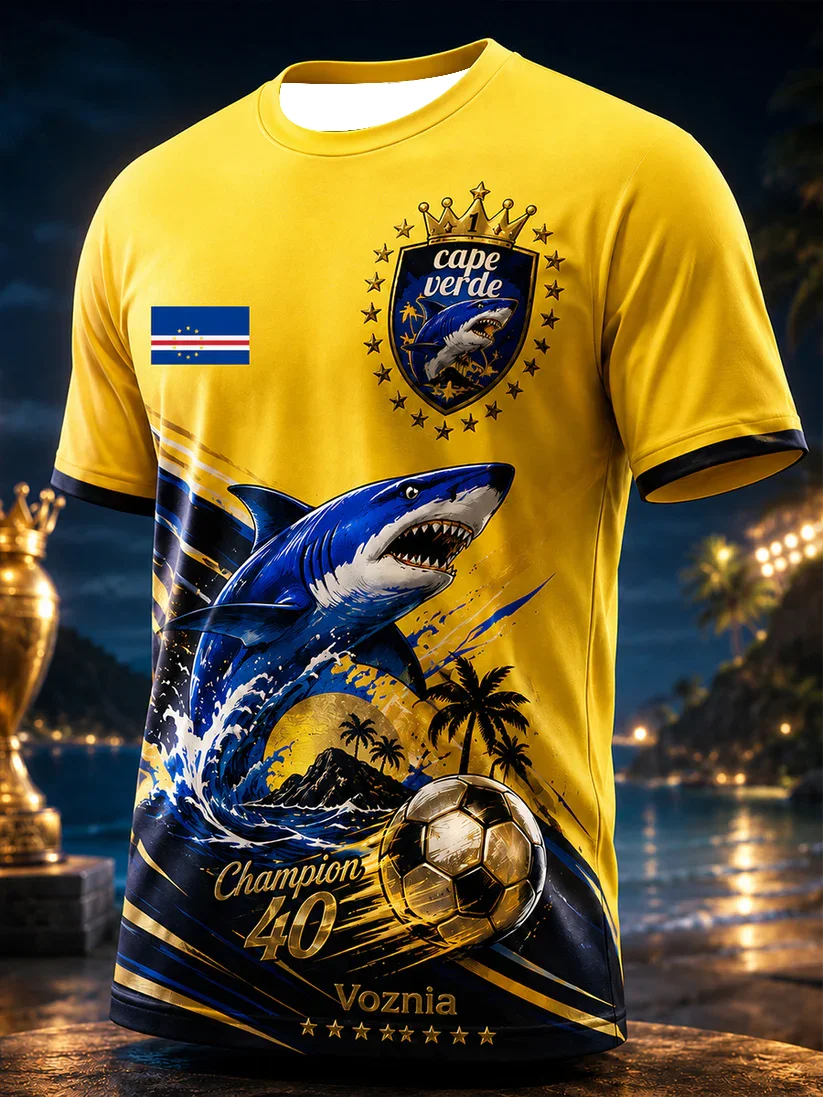 2026 Summer Best-selling Men's Cape Verde Football Training Shirt with 3D Print Breathable and Quick-Drying Family Style T-Shirt