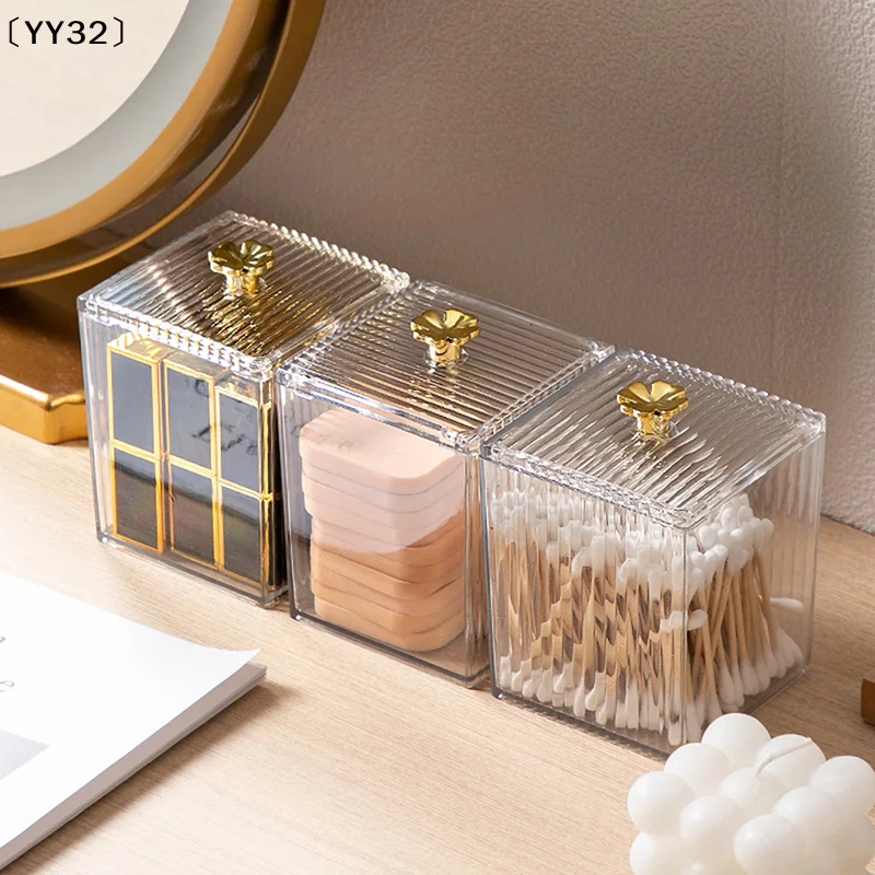Makeup Storage Organizer Bathroom Jar Cotton Swab Storage Square Container Cotton Puff Storage Box Cosmetic Cotton Box〔YY32〕