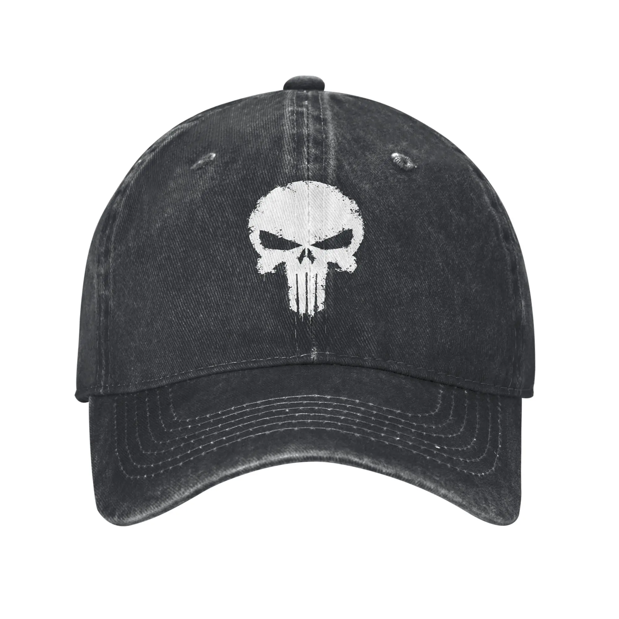 Skull Punisher Men Women Baseball Cap Halloween Distressed Denim Washed Hat Outdoor Workouts Unstructured Soft Snapback Cap