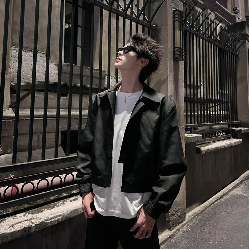 

Cleanfit Bla ort Padded oulder Men's Jaet Spring Autumn Faion Urban Motorcycle Pilot Coat Sli Flap Collar