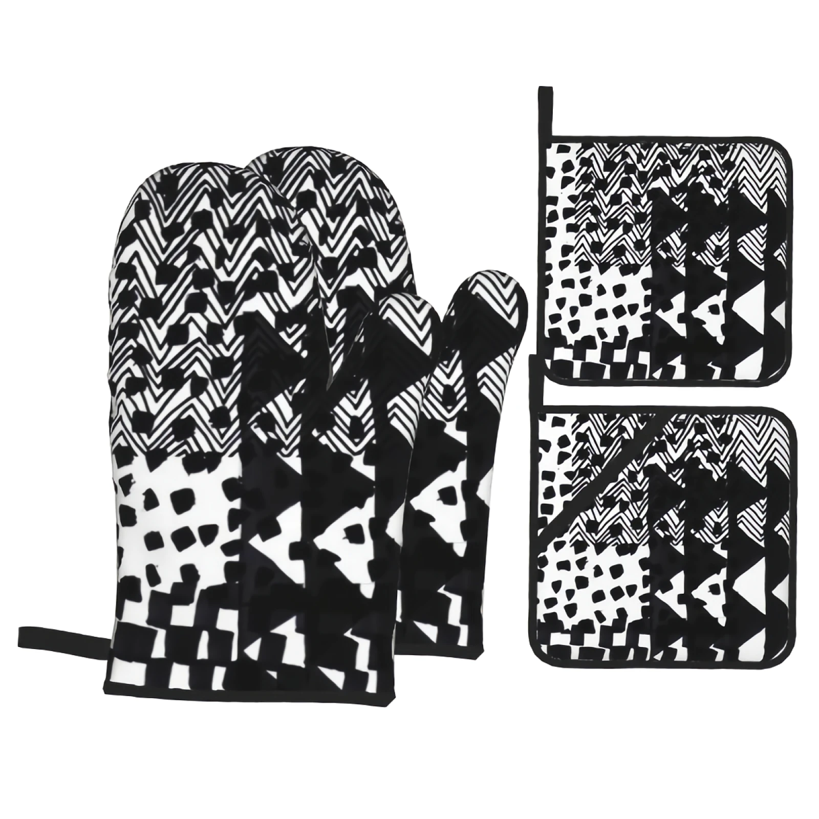 Geometric Oven Mitts and Pot Holders Set 4PC Thicken Heat-Resistant Gloves and Pot Holders for Baking Cooking Grilling