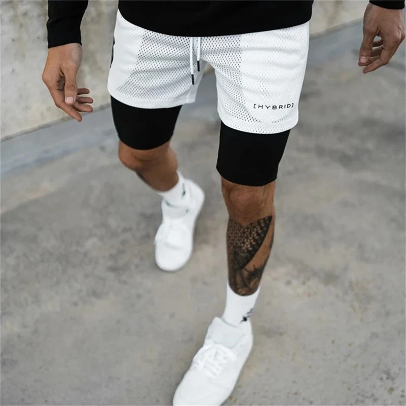 2024 summer mesh Sports Shorts Men Double-deck Jogging Running Shorts Men 2 IN 1 Mens GYM Shorts Fitness Workout Short Pants Man