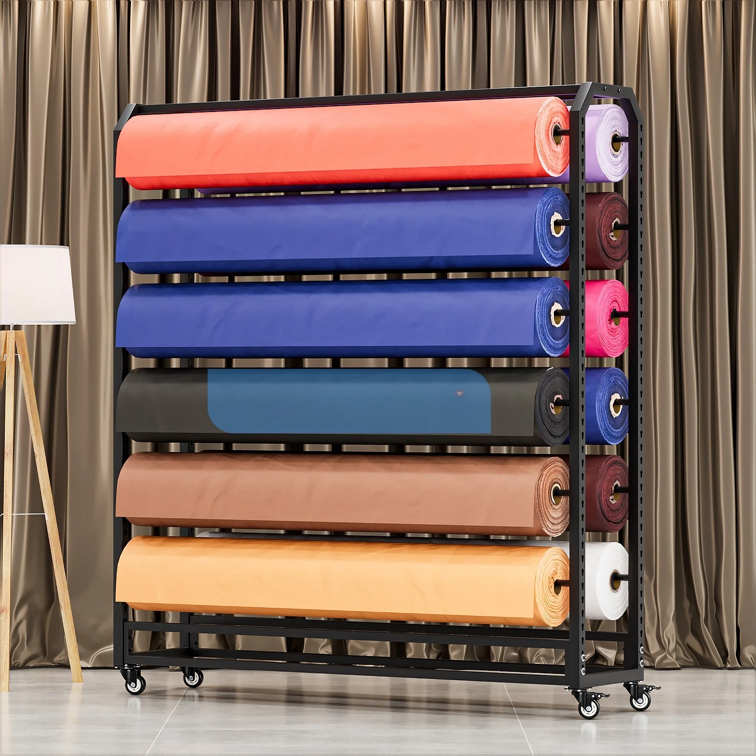 Fabric display rack with wheels can push textile fabric fabric rack carpet shelf tablecloth leather roll display rack