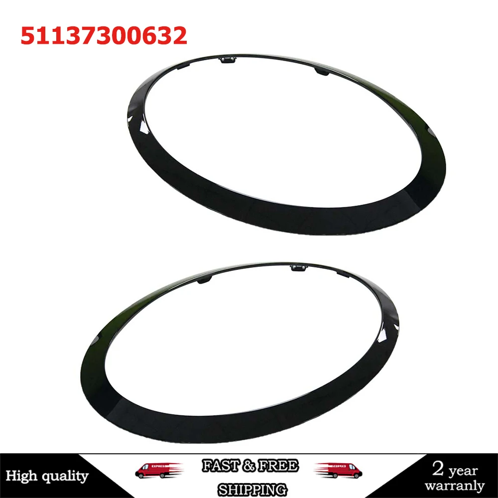 Gloss Black Headlight Ring Bezel Trim Surround Cover 2Pcs 51137300632  For Mini Cooper F55 F56 F57 2014+